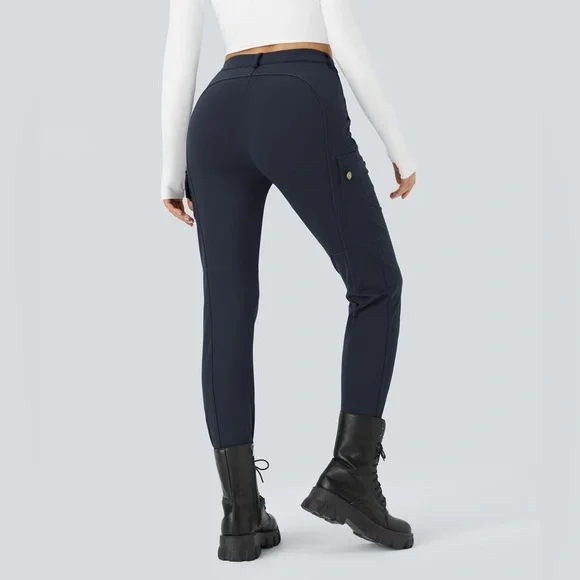 Halara High Waisted Button Zipper Multiple Pockets Solid Skinny Cargo Pants - Picture 2 of 13